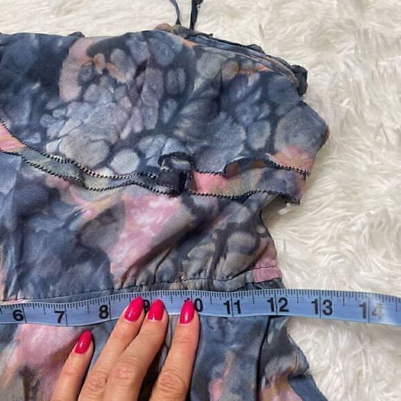 Aritzia Wilfred Free Silk Dress Blue Floral Spagetti Strap Ruffle Mini Summer Si - Picture 9 of 12